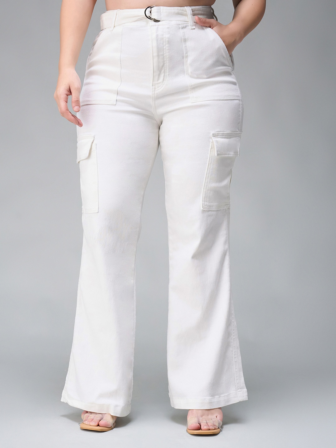 

Miss Chase A+ Women Wide Leg High-Rise Light Fade Stretchable Jeans, White