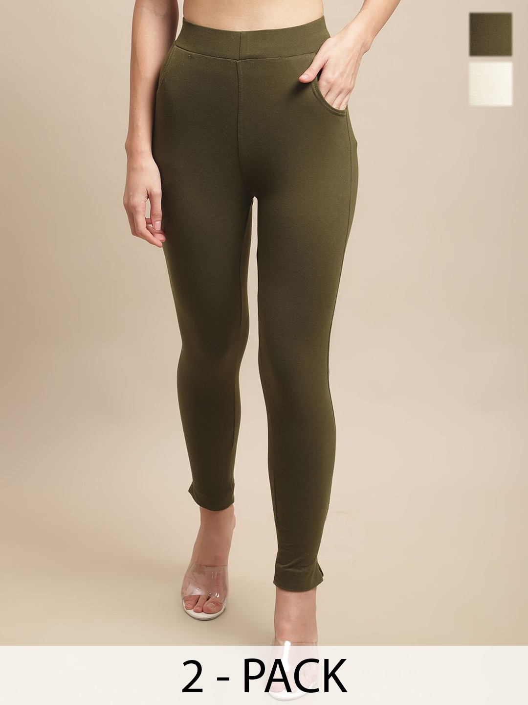 

Valles365 by S.C. Pack Of 2 Cotton Ankle-Length Leggings, Olive