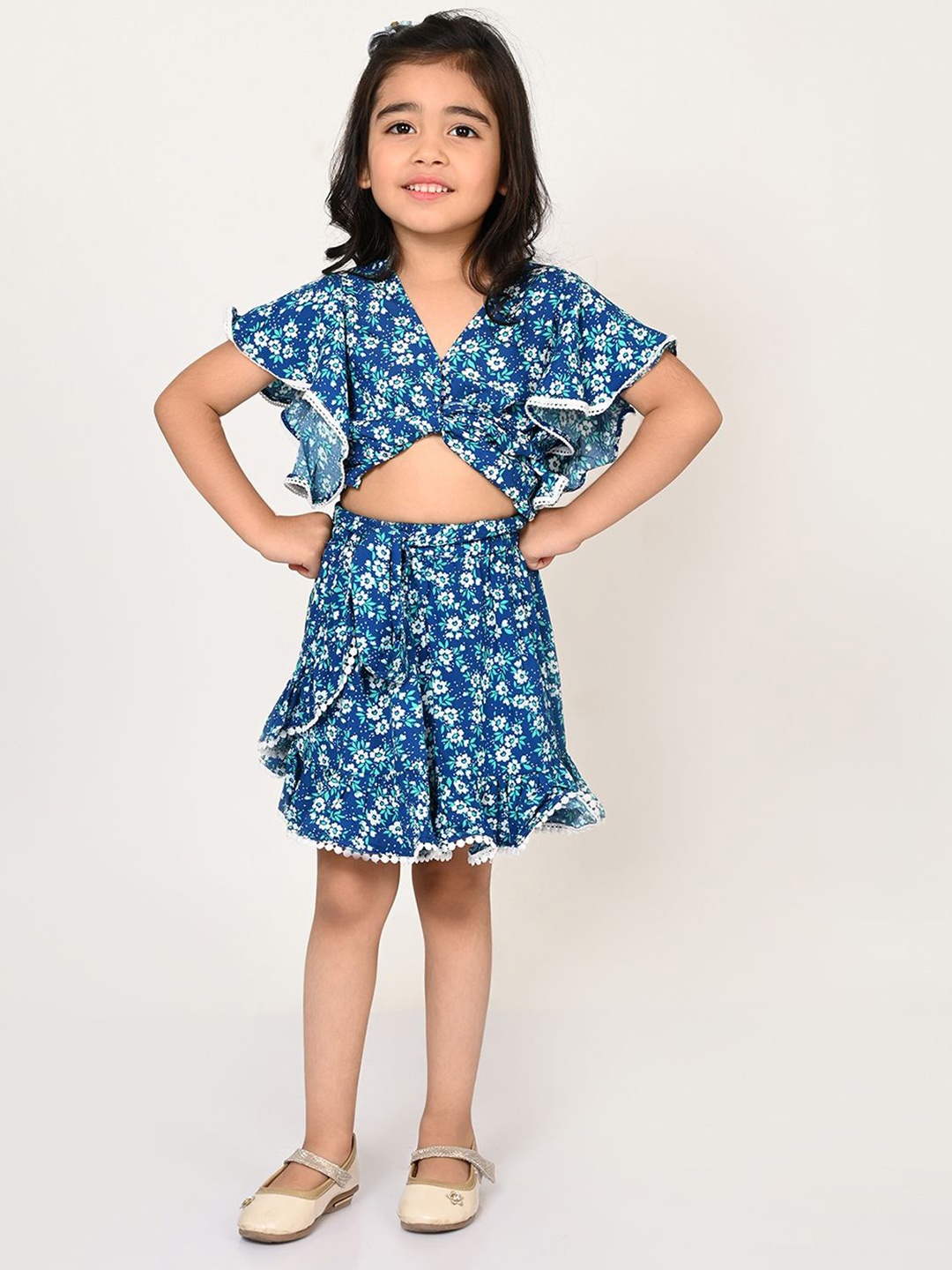 

LIL DRAMA Girls Printed Top with Skirt, Blue