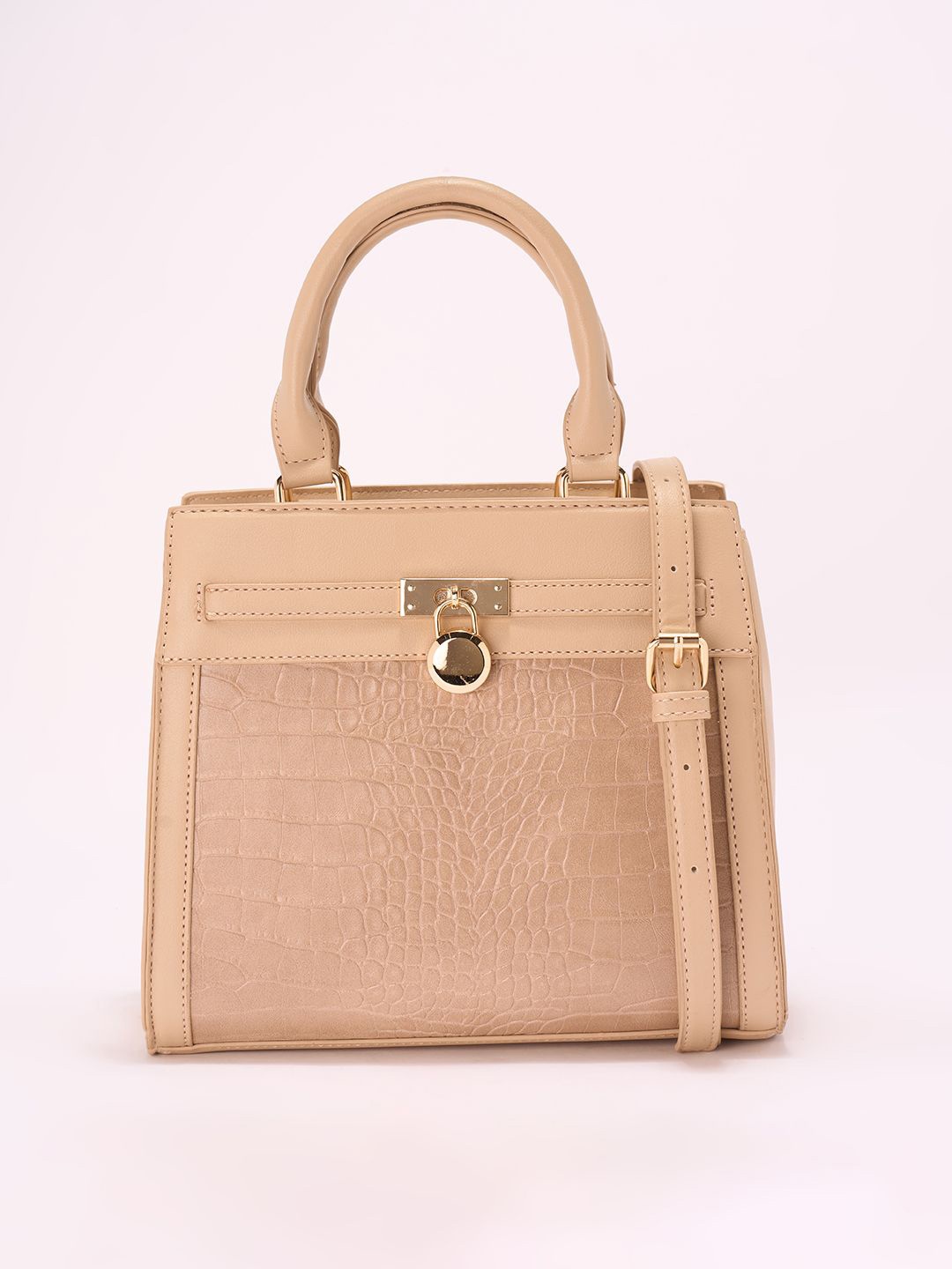 

Forever Glam by Pantaloons Textured PU Structured Sling Bag, Beige