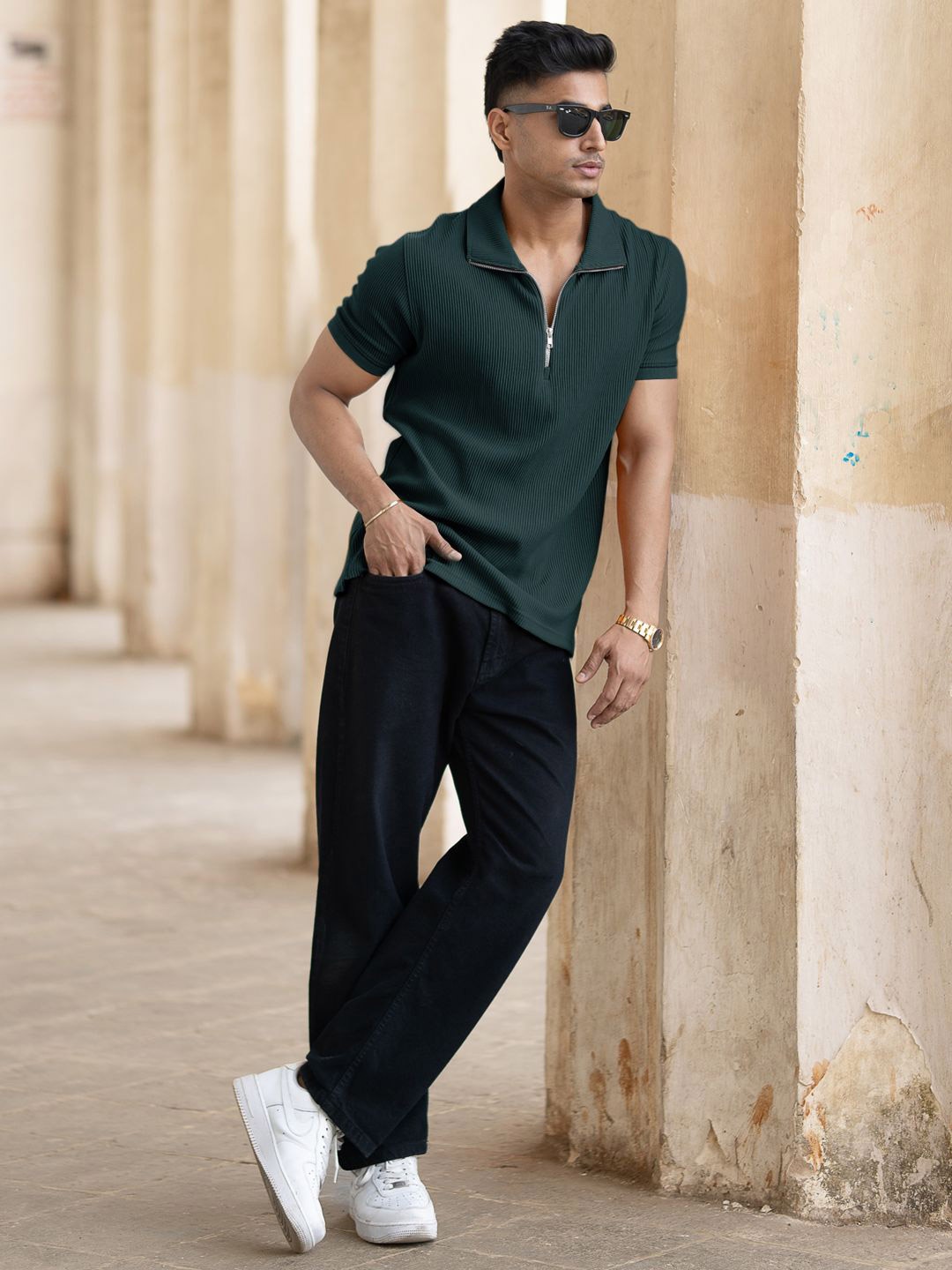 

Powerlook Men Polo Collar T-shirt, Green