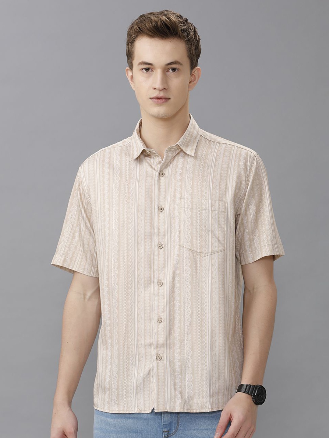 

Voi Jeans Men Opaque Printed Casual Shirt, Beige