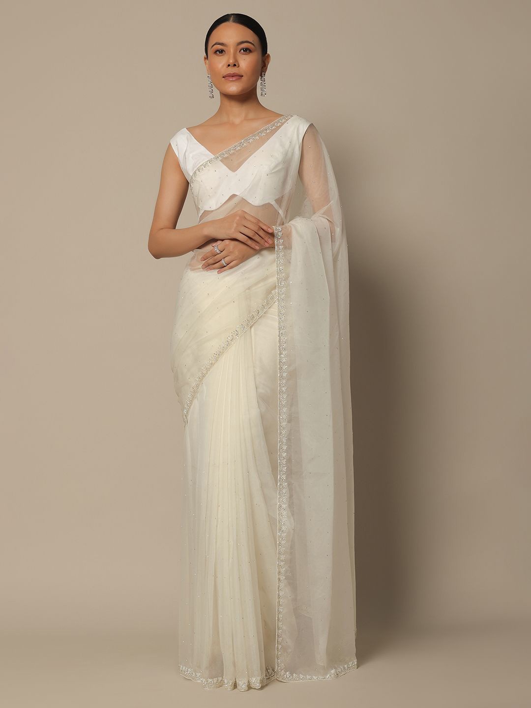 

KALKI Fashion Floral Organza Ready To Wear Saree, White