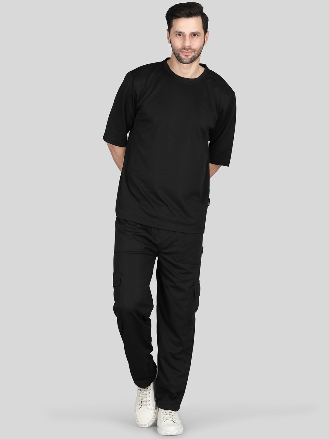 

Raxedo Round Neck T-Shirt & Cargo Jogger Co-Ords, Black