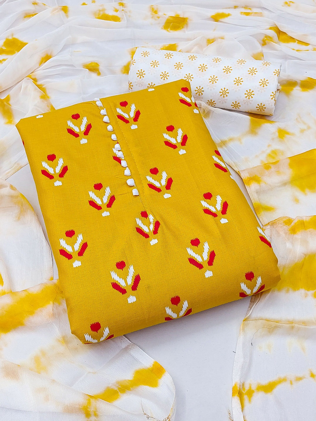

SHADOW & SAINING Printed Unstitched Dress Material, Yellow