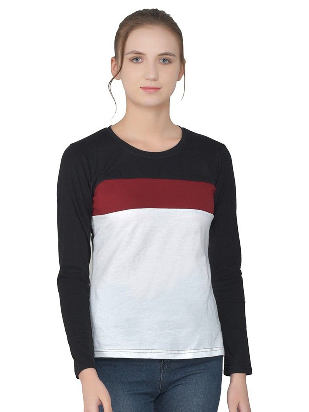 

BEYOU FASHION Women Colourblocked Applique Slim Fit T-shirt, White