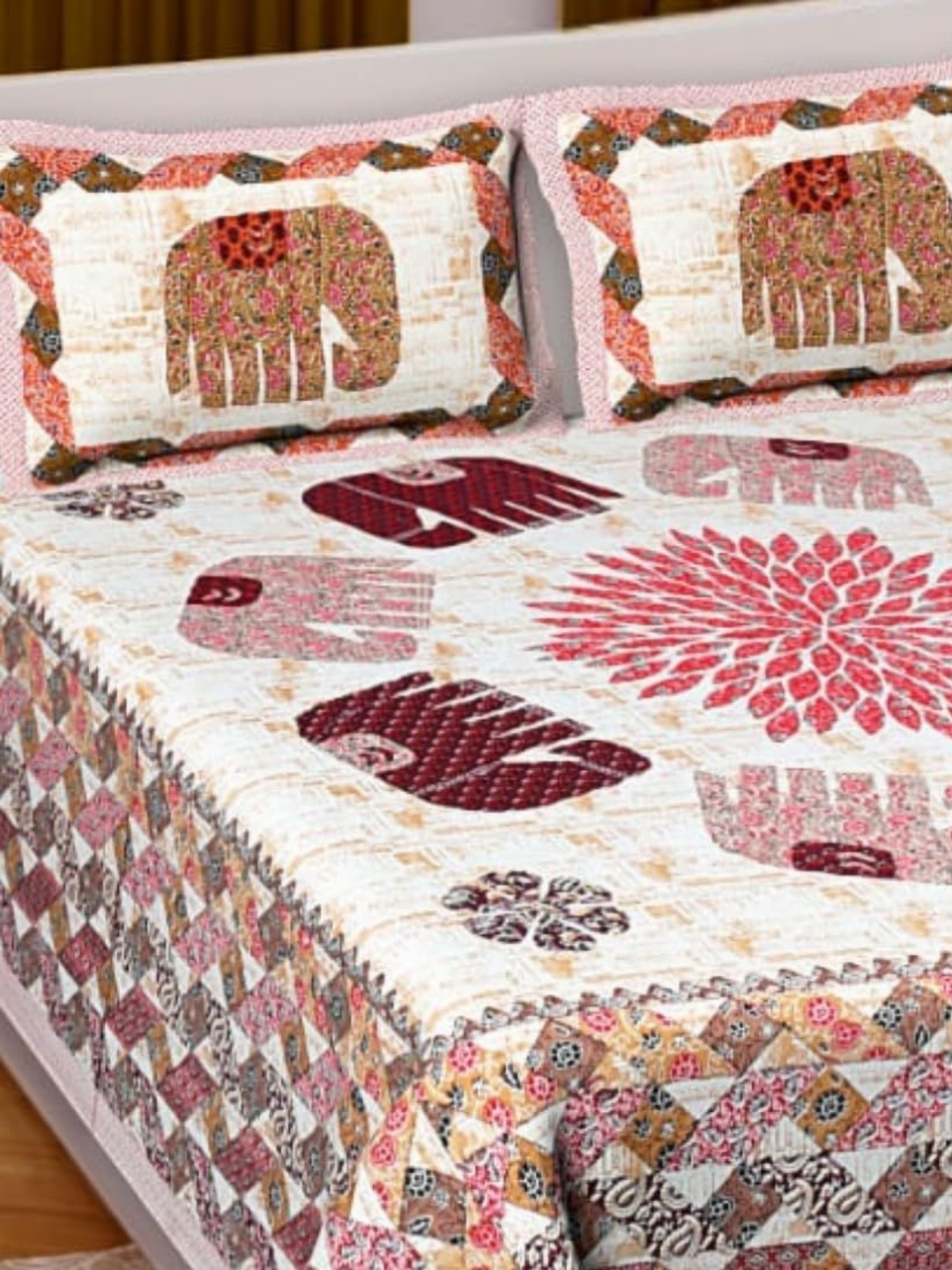 

Jaipur Weaves Pink & White Ethnic Motifs 180 TC King Bedsheet with 2 Pillow Covers