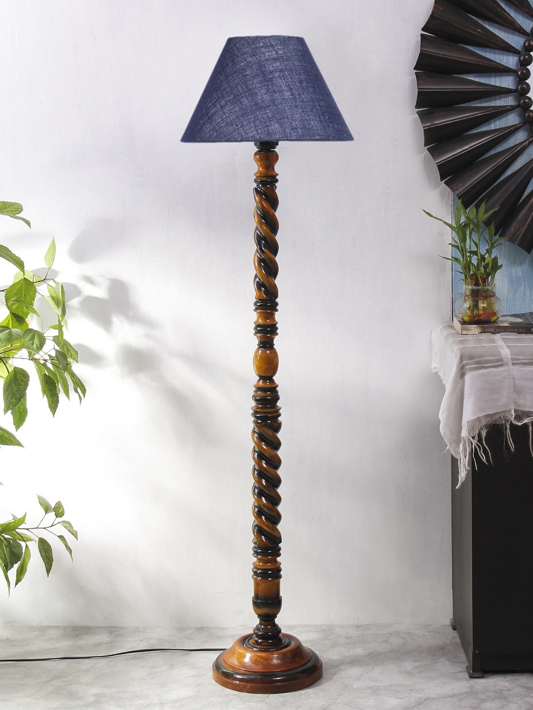 

Devansh Maroon & Brown Conical Jute Wooden Floor Lamp With Shade