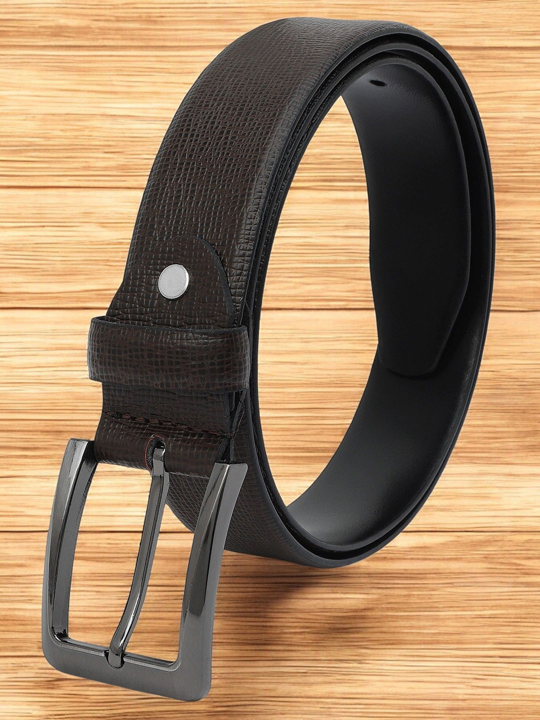 

Metronaut Men Textured Leather Formal Belt, Brown
