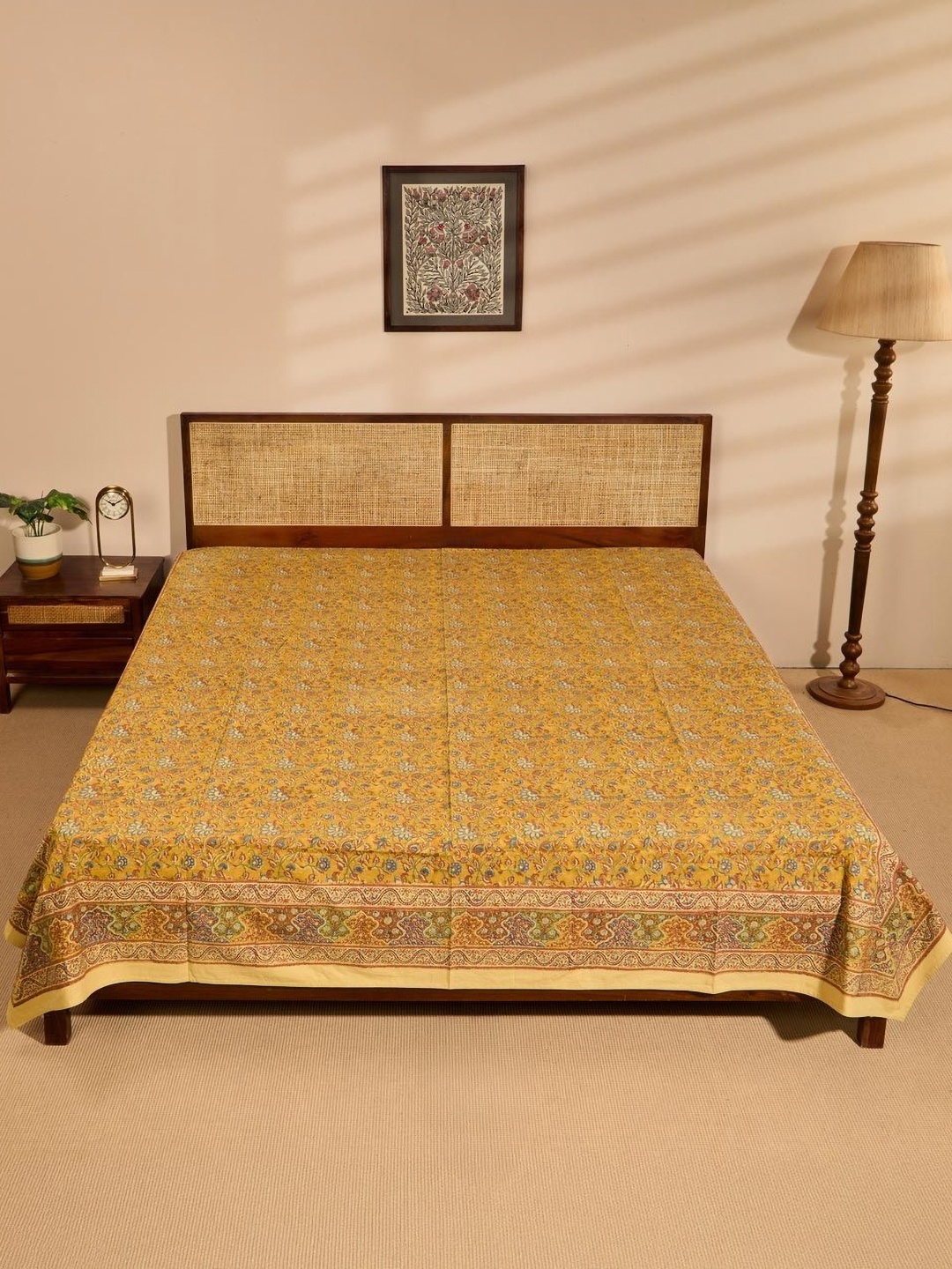 

Fabindia Yellow Printed Cotton Double King Bed Cover