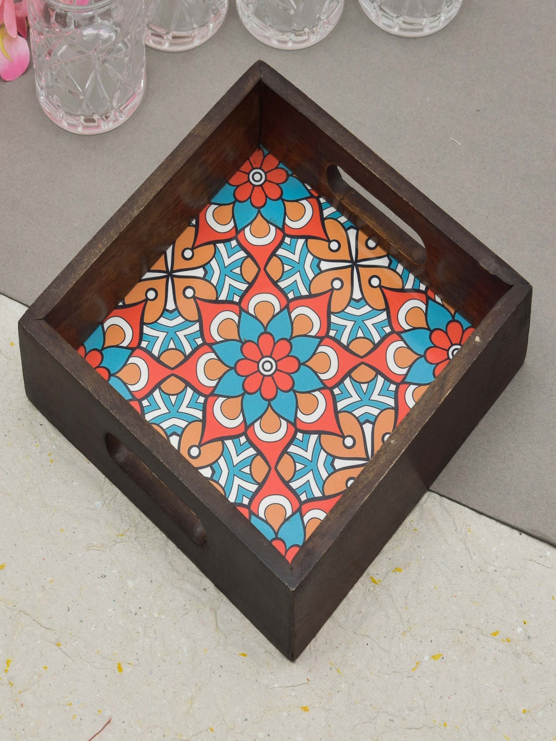 

oggn Blue Printed Square Serving Tray