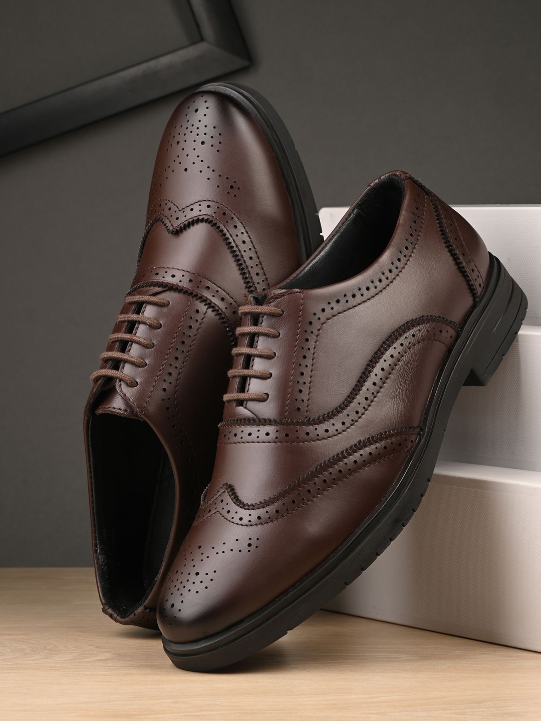 

DESIDERIO Men Leather Derbys, Brown