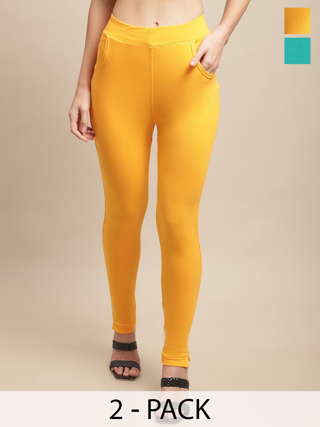 

Valles365 by S.C. Pack Of 2 Plus Size Cotton Ankle Length Leggings, Yellow