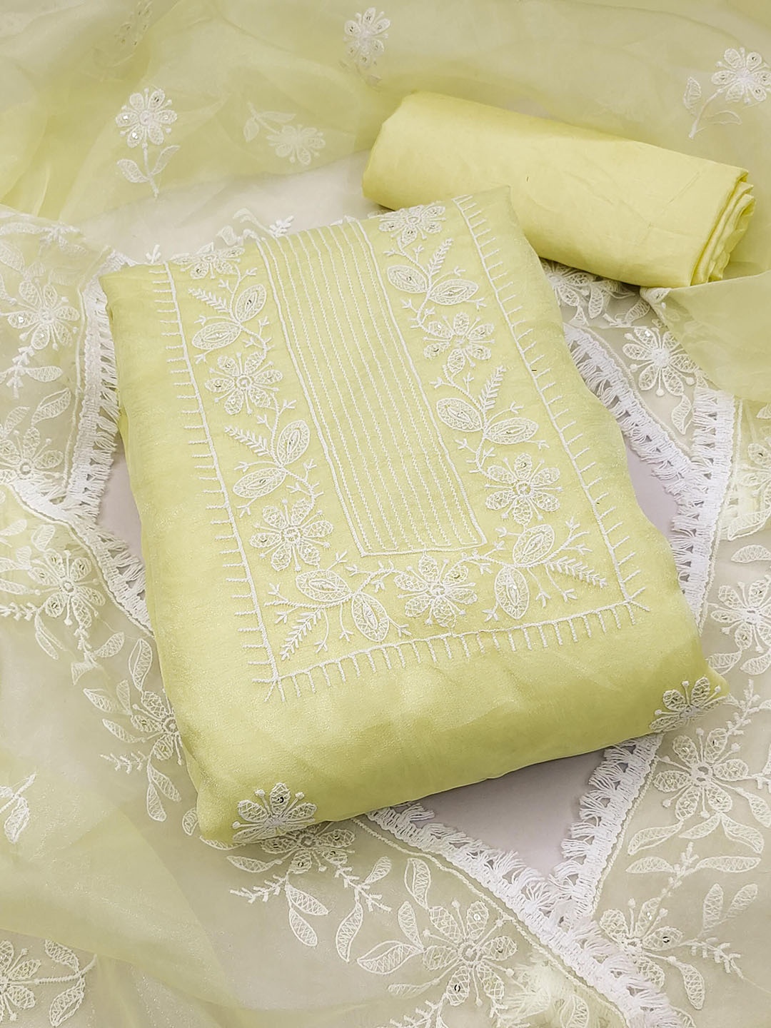 

SHADOW & SAINING Embroidered Organza Unstitched Dress Material, Yellow