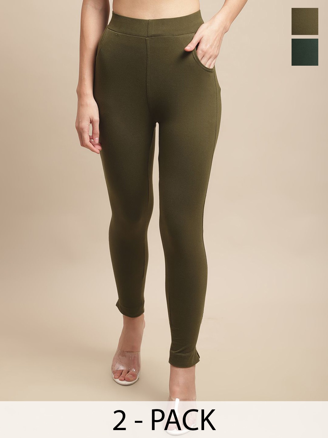 

Valles365 by S.C. Pack Of 2 Cotton Ankle-Length Leggings, Olive