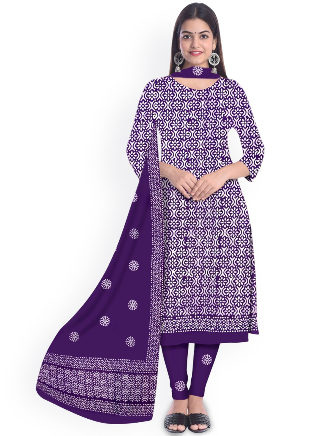 

Farooq Dyeing Printed Pure Cotton Unstitched Dress Material, Purple