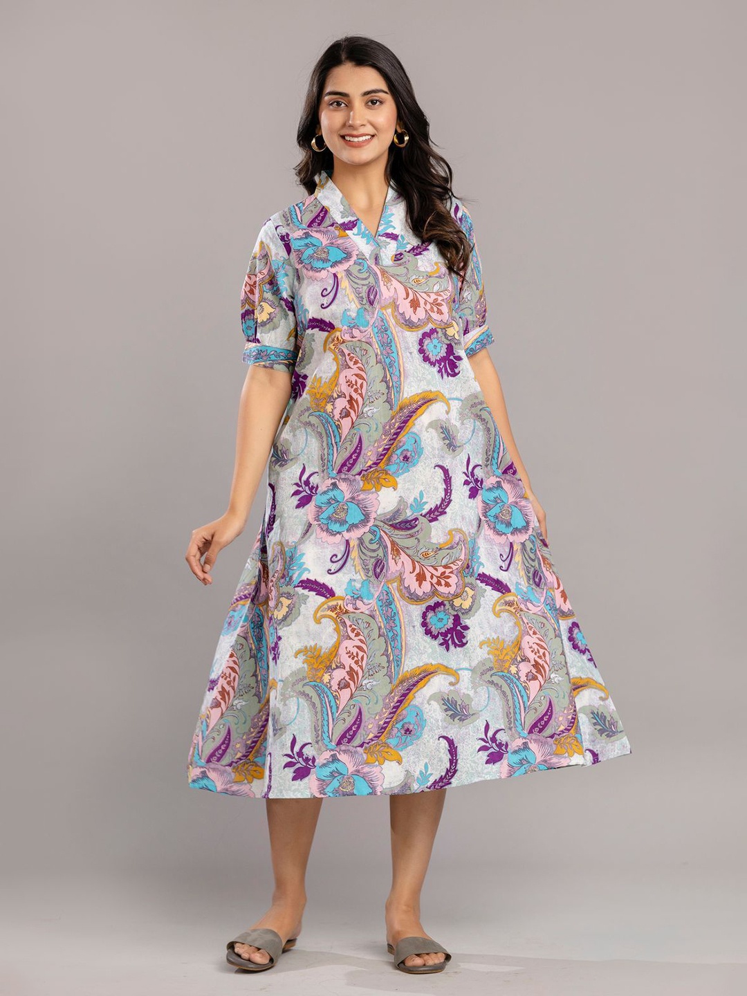 

krambica Floral Print A-Line Midi Dress, Multi