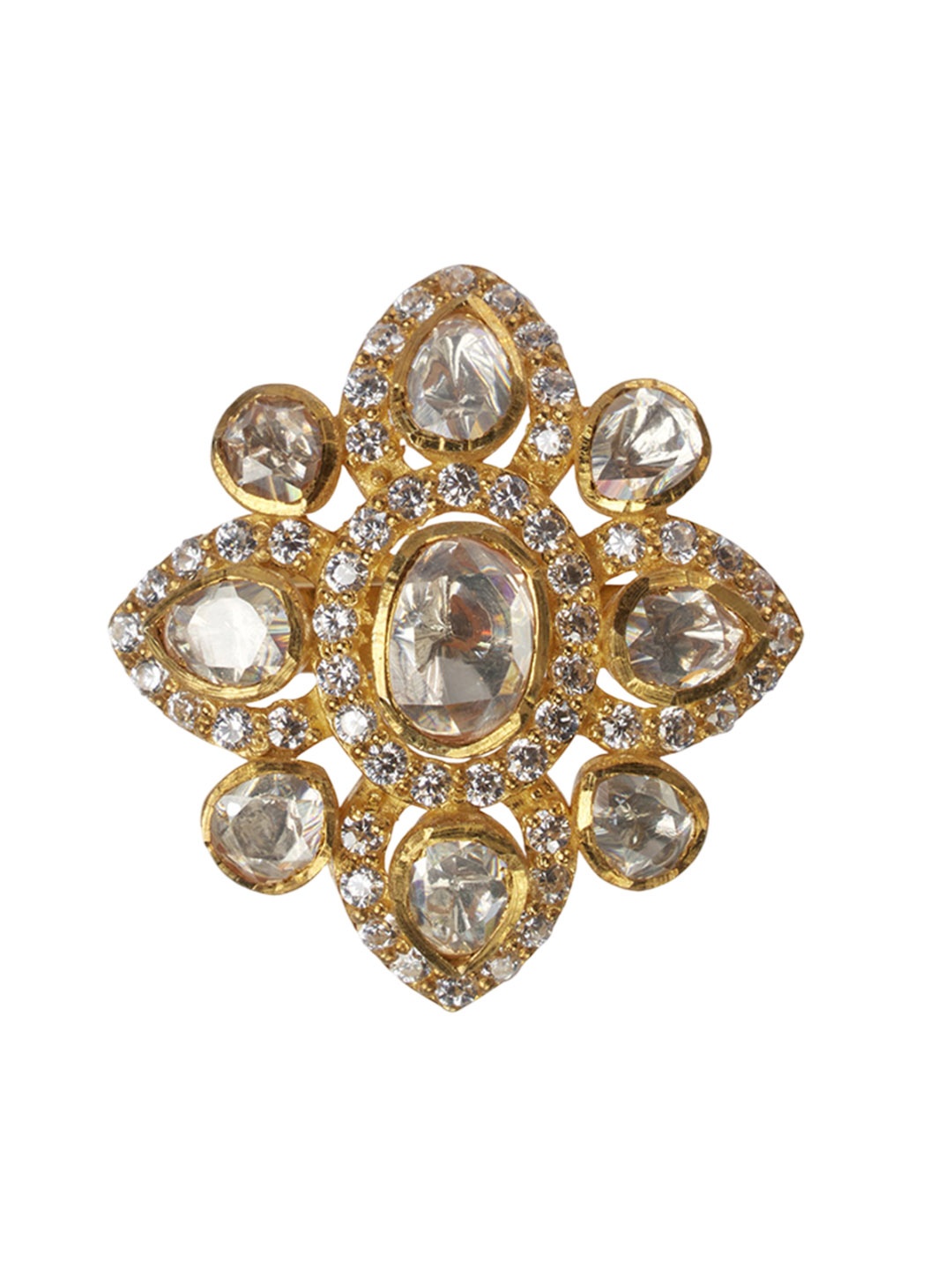 

Sica Jewellery Sterling Silver Gold Plated Kundan Stone Studded Finger Ring