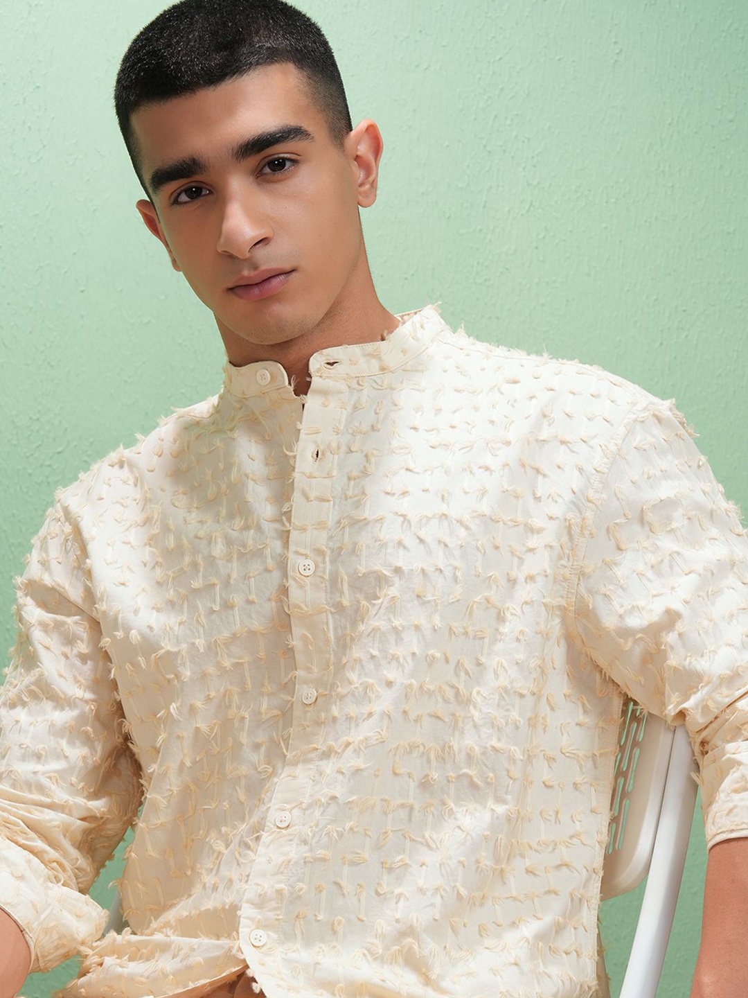 

HIGHLANDER Men Comfort Opaque Casual Shirt, Cream