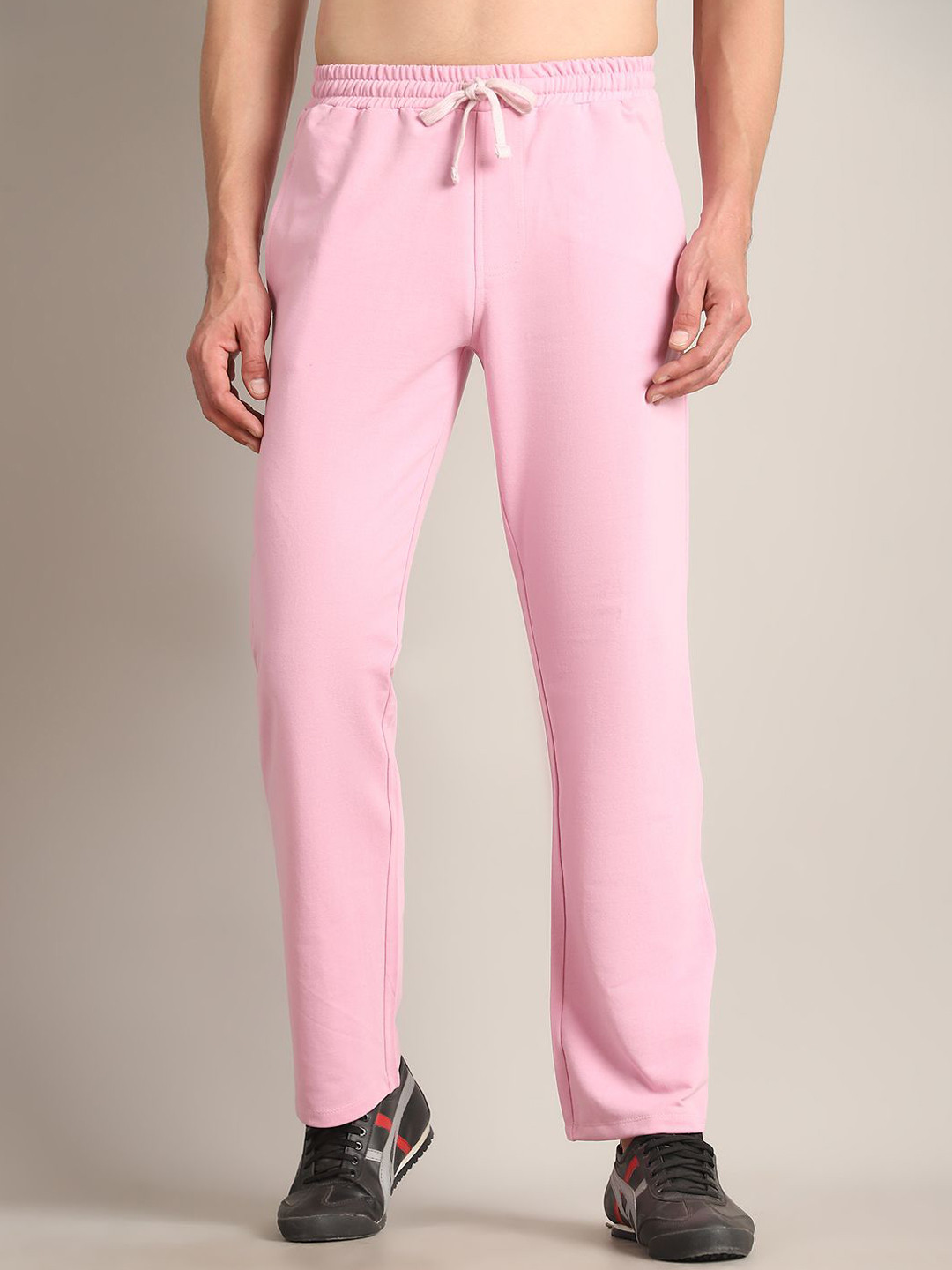 

A AND K Men Slim-Fit Pure Cotton Mid-Rise Track Pants, Pink