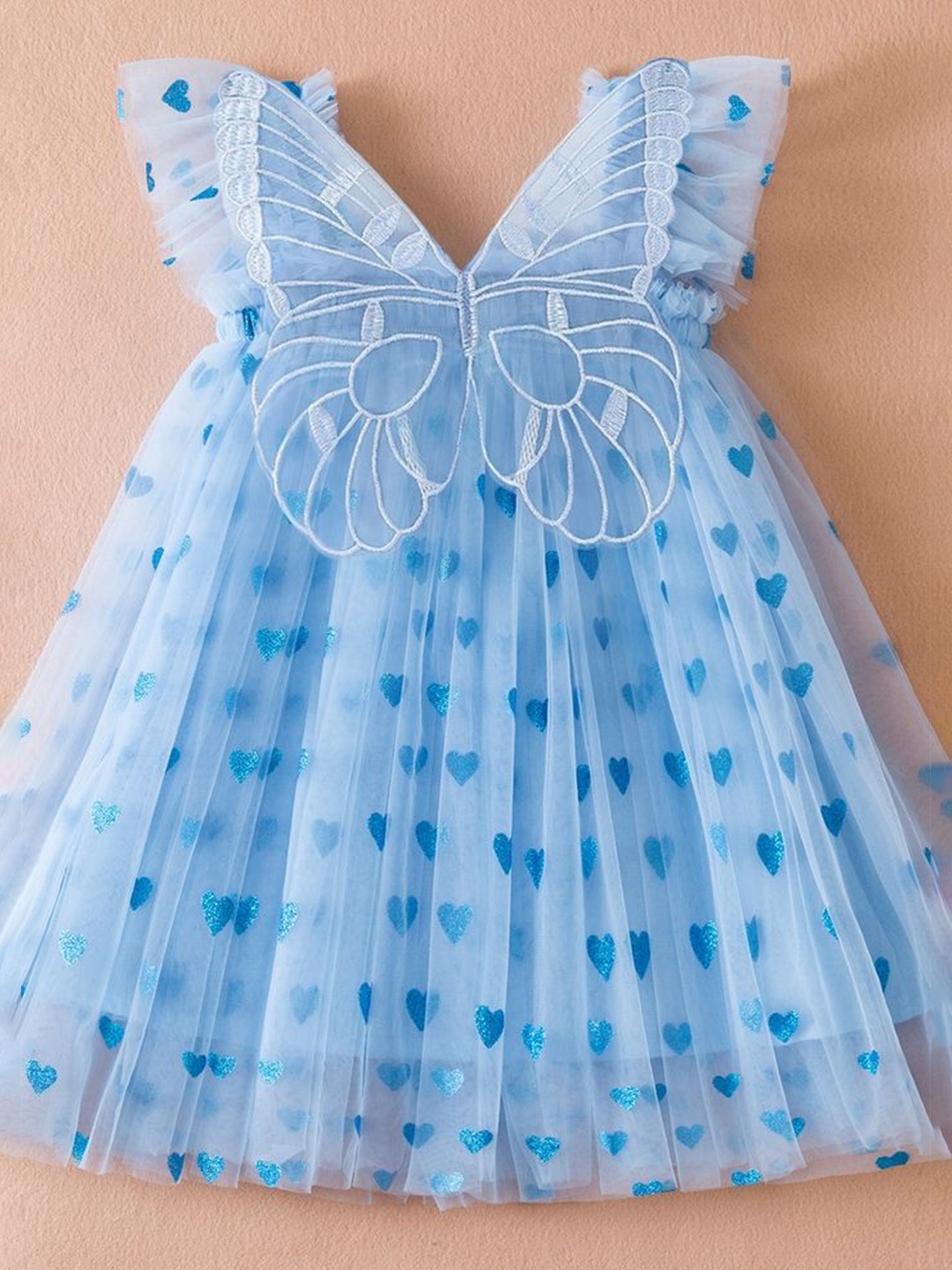 

LULU & SKY Polka Dot Print Flutter Sleeve Fit & Flare Dress, Blue