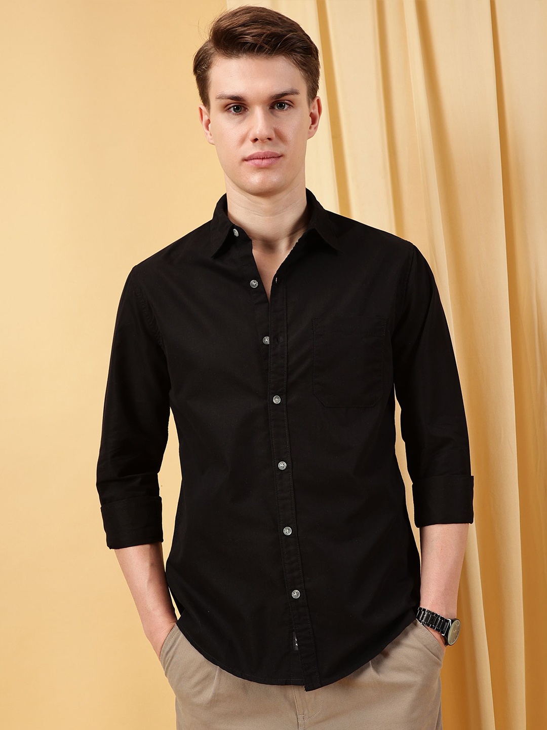 

VALEN CLUB Men Opaque Casual Shirt, Black