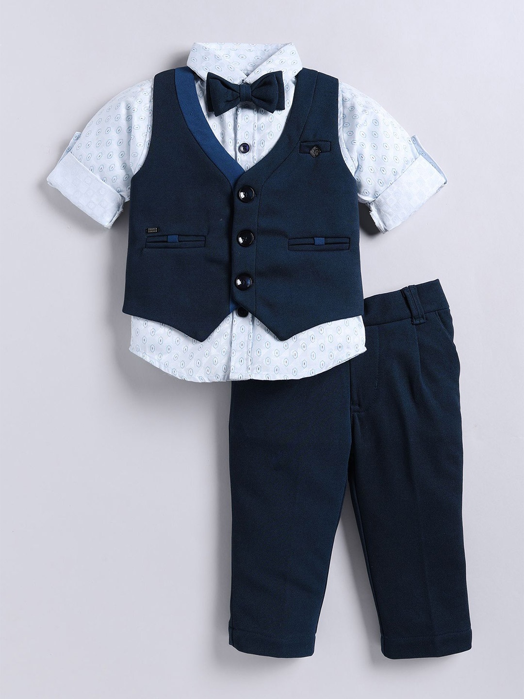

LITTLE COLLARS Boys Printed Single-Breasted Four-Piece Suit, Blue