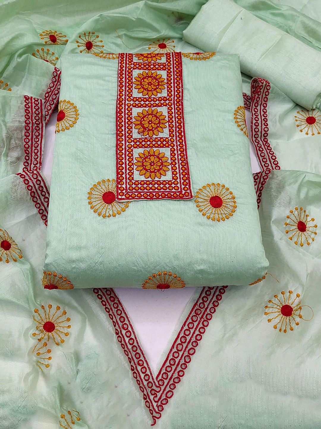 

SHADOW & SAINING Embroidered Unstitched Dress Material, Sea green