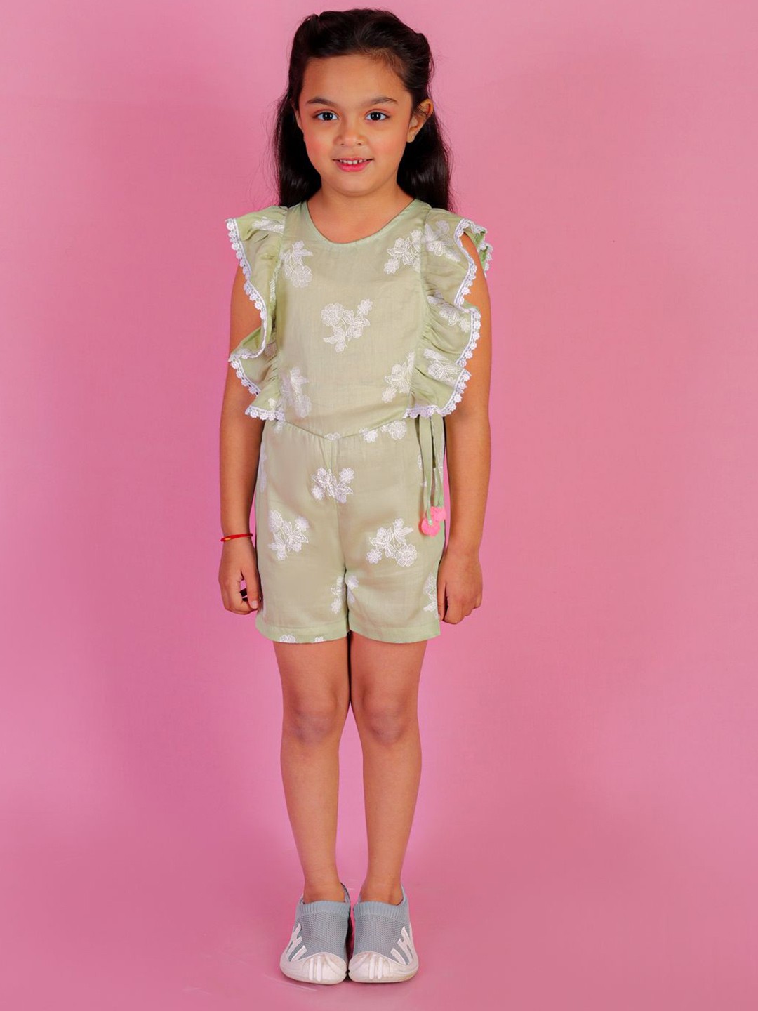 

LIL DRAMA Girls Printed Basic Jumpsuit, Green