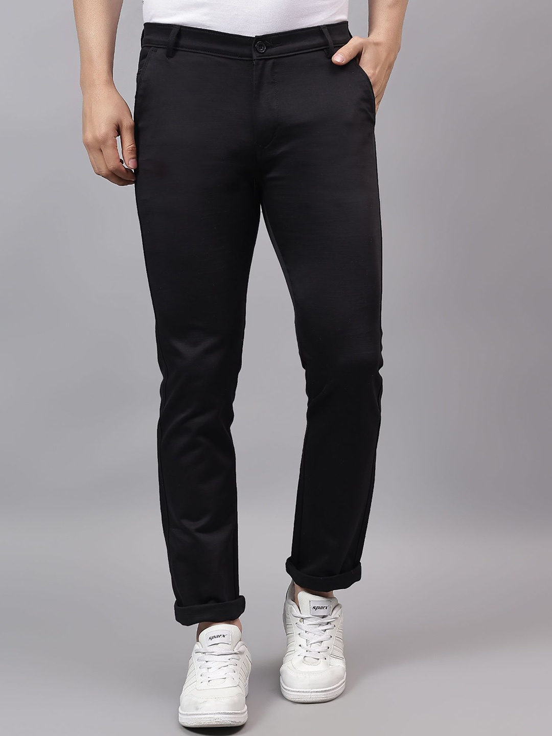 

AAAI Enterprises Men Relaxed Straight Leg Slim Fit High-Rise Chinos Trousers, Black