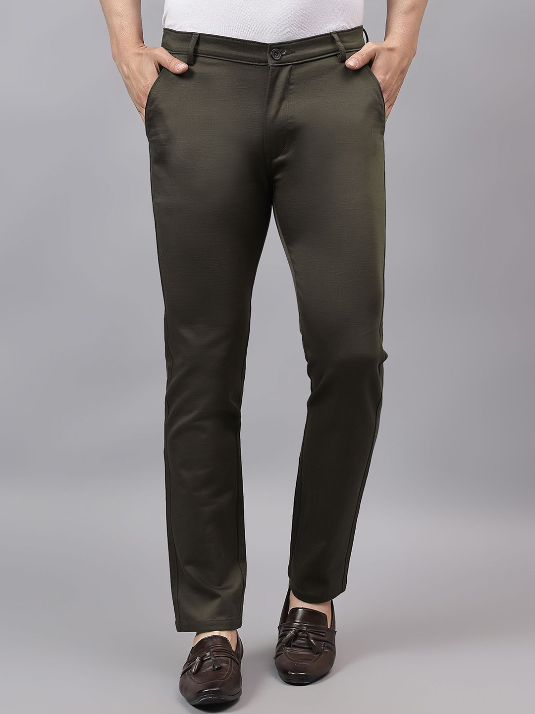 

AAAI Enterprises Men Relaxed Straight Leg Slim Fit High-Rise Chinos Trousers, Green
