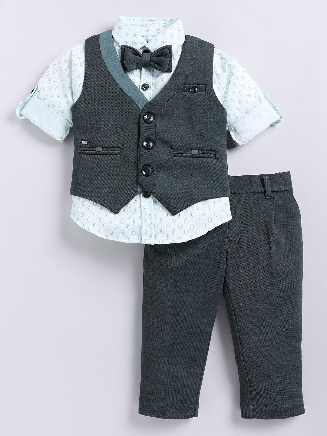

LITTLE COLLARS 3-Piece Single-Breasted Suits, Green