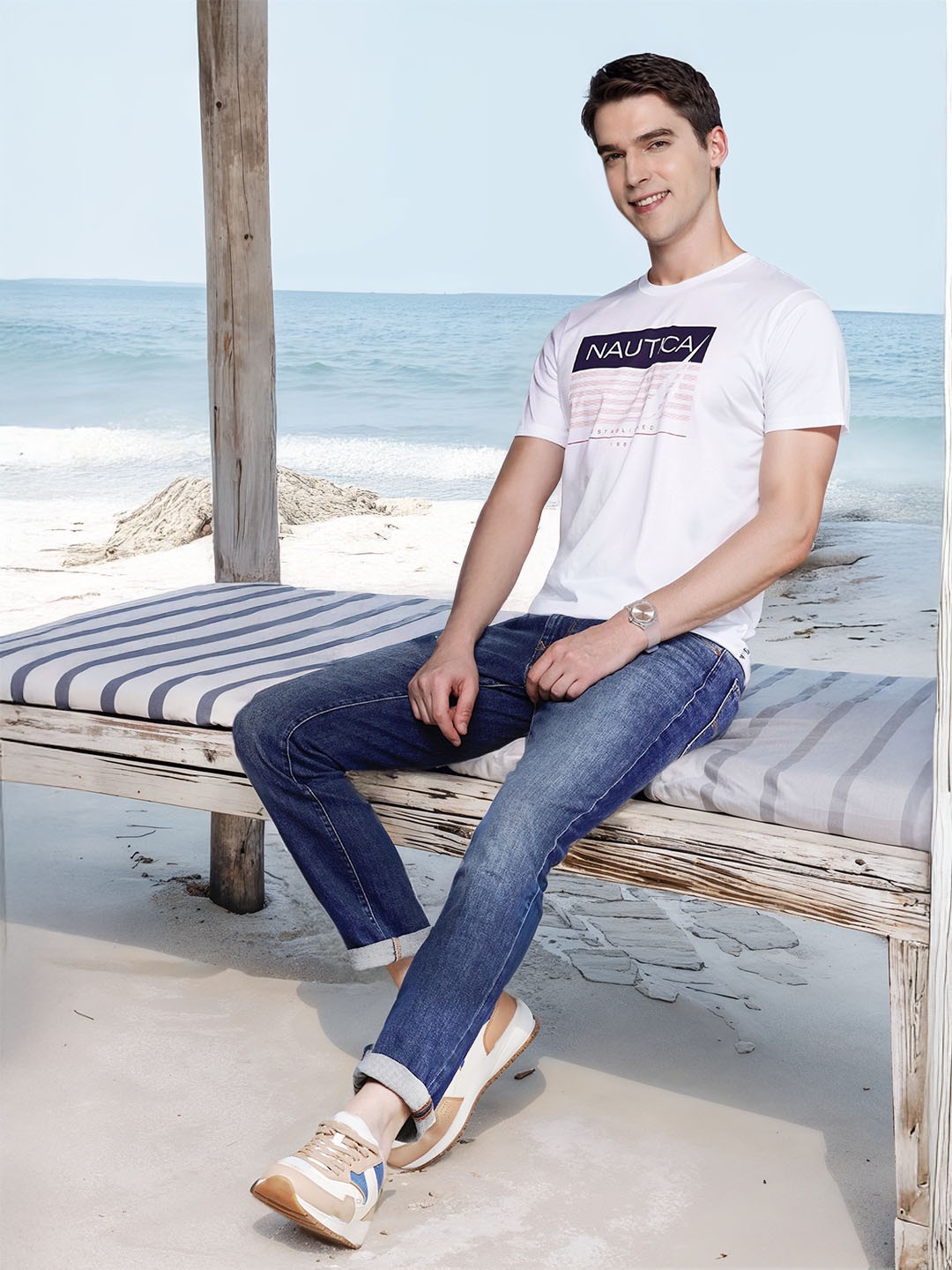 

Nautica Printed Pure Cotton T-shirt, White