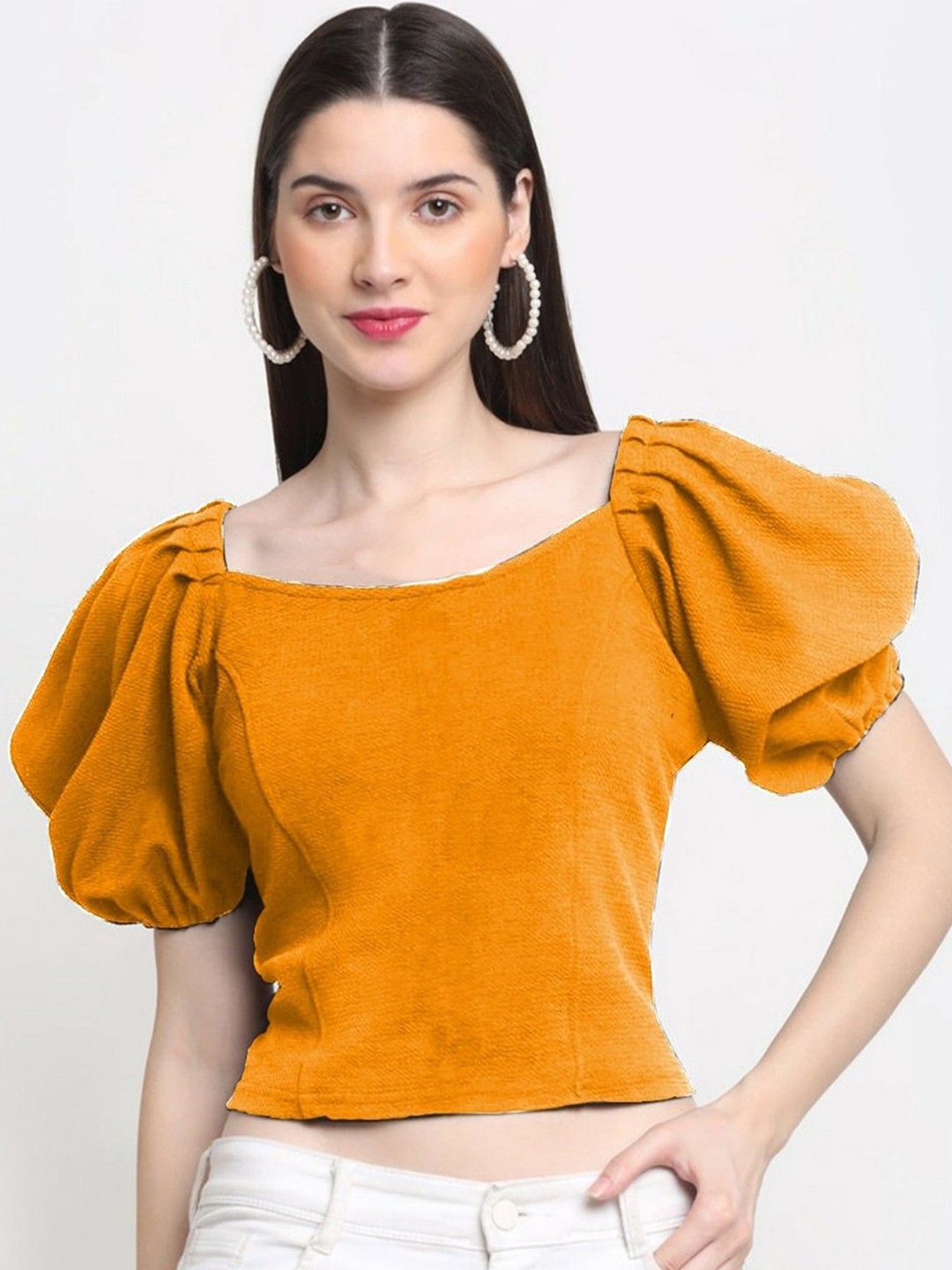 

NiloBerry Puff Sleeve Crop Top, Mustard