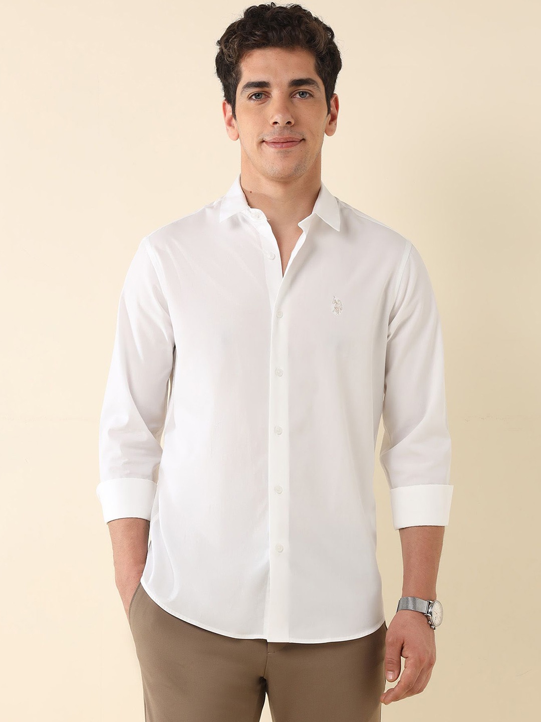 

U.S. Polo Assn. Men Tailored Fit Opaque Casual Shirt, White