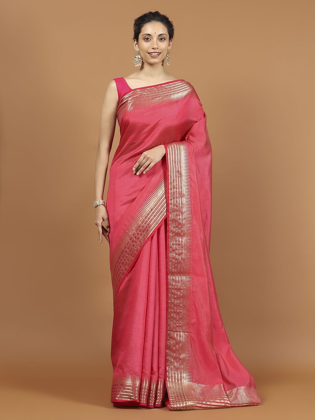 

Meena Bazaar Art Silk Saree, Pink