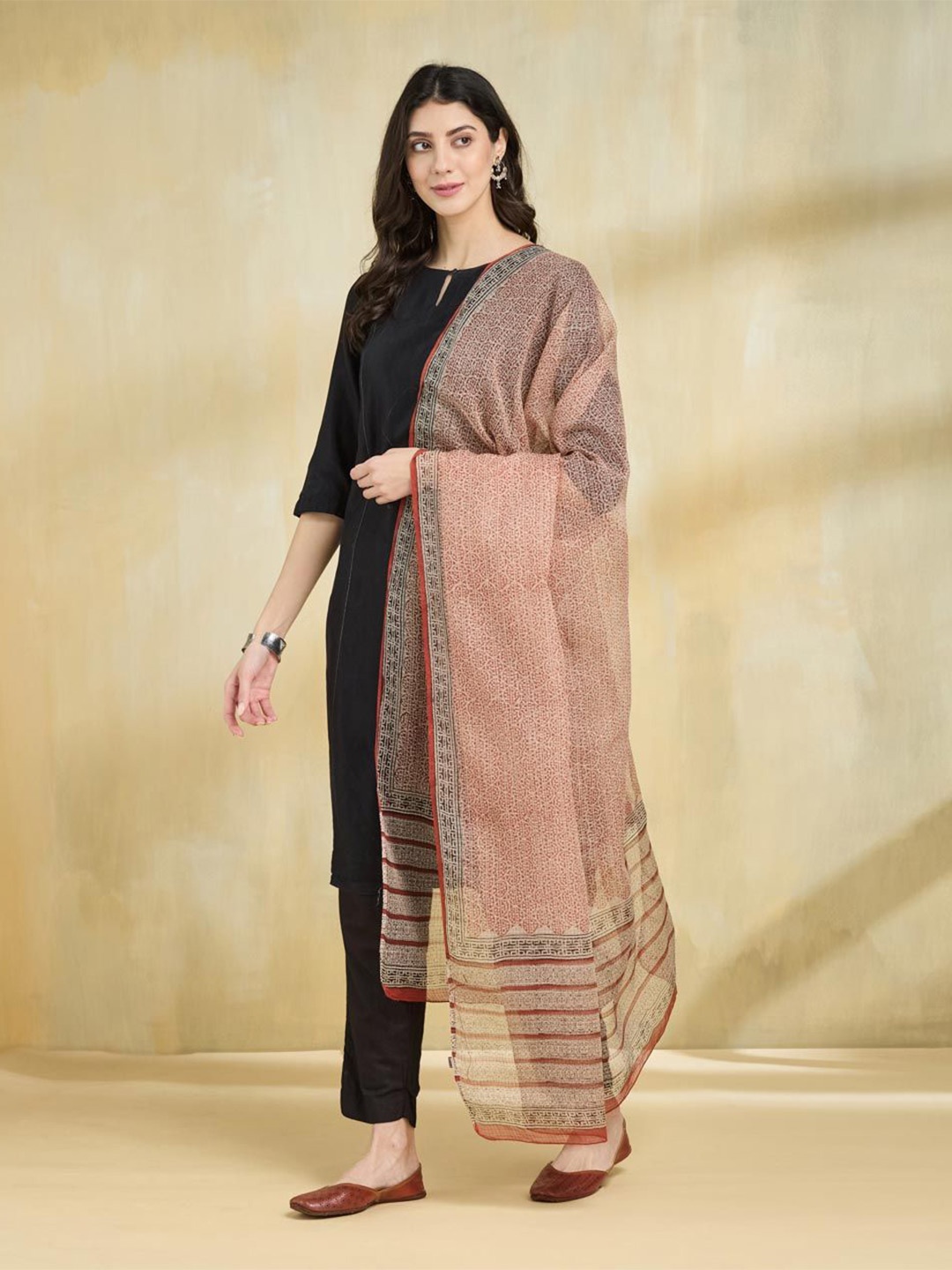 

Fabindia Printed Cotton Silk Dupatta, Beige