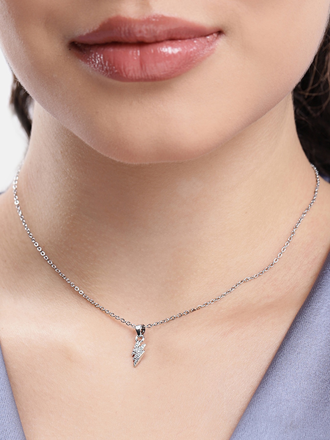 

DressBerry Lighting Bolt Shape Pendant with Chain, Silver