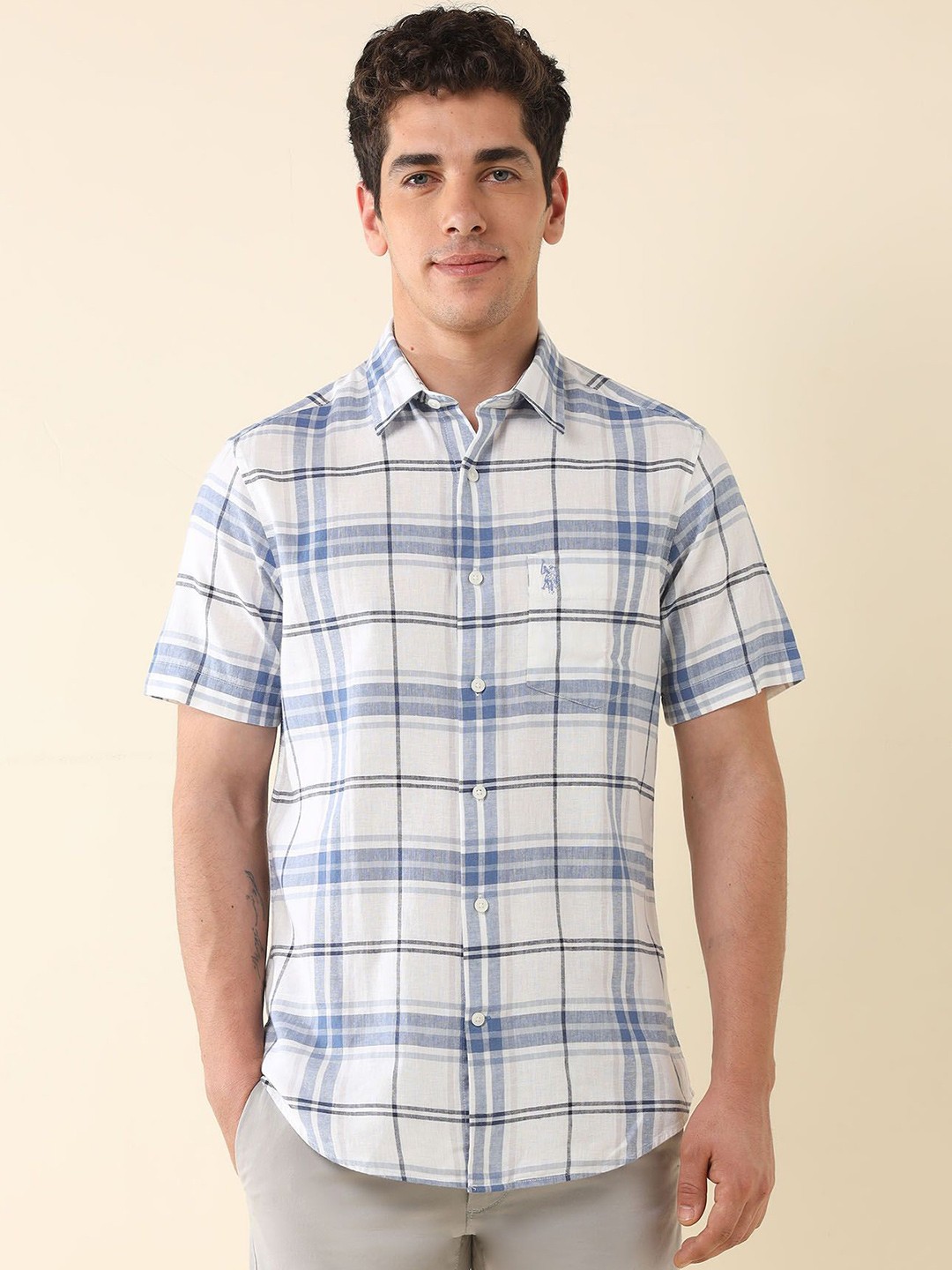 

U.S. Polo Assn. Men Tailored Fit Tartan Checks Opaque Checked Casual Shirt, White