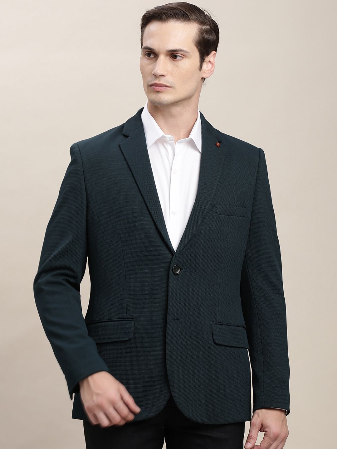 

Turtle Self Designed Notched Lapel Single Breasted Blazer, Green