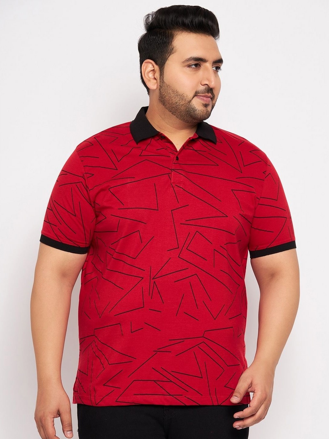 

Sztori Men Printed Polo Collar Pockets T-shirt, Red
