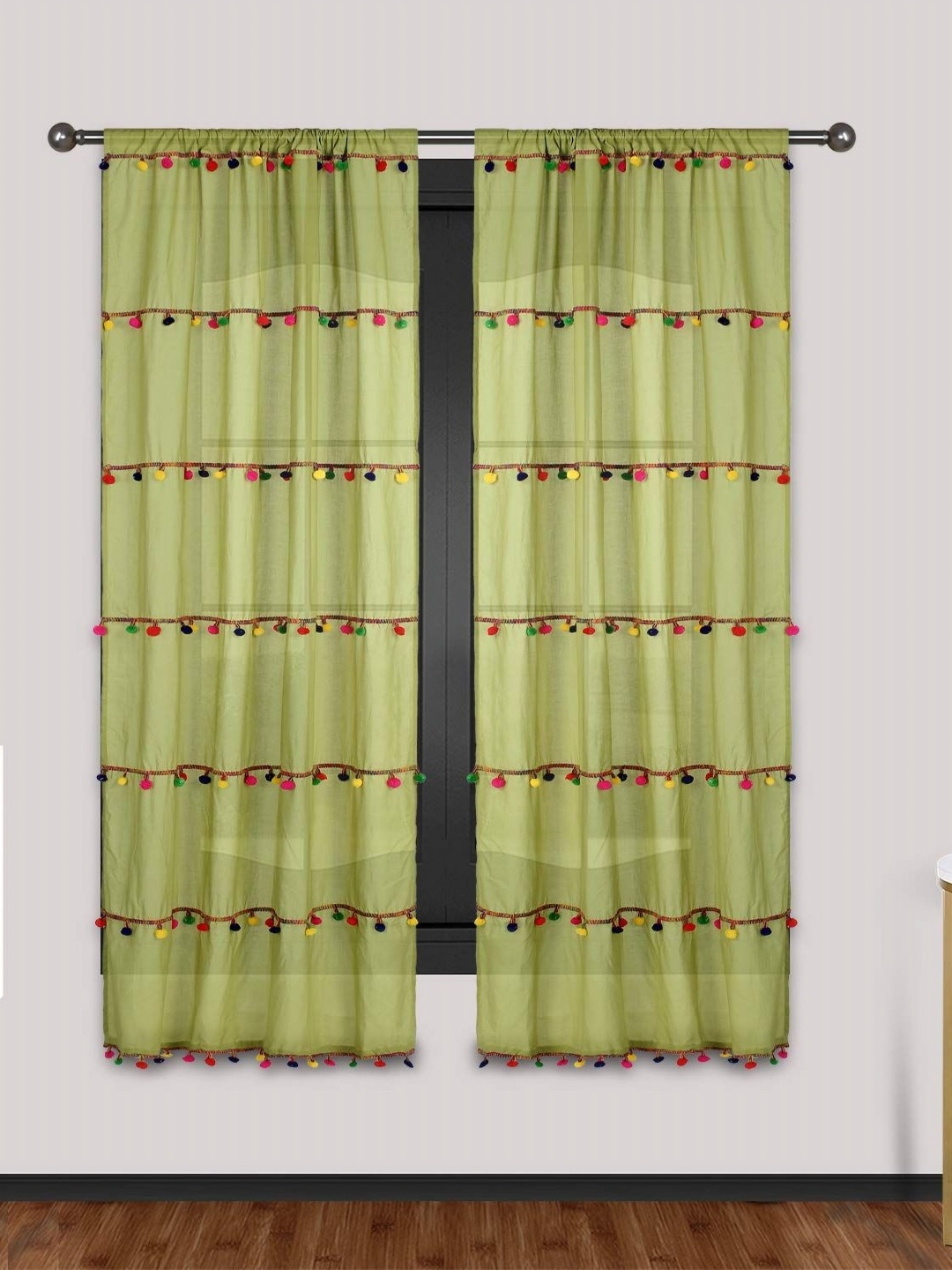 

Dekor World Multicoloured Set of 2 Embellished Sheer Window Curtain, Multi
