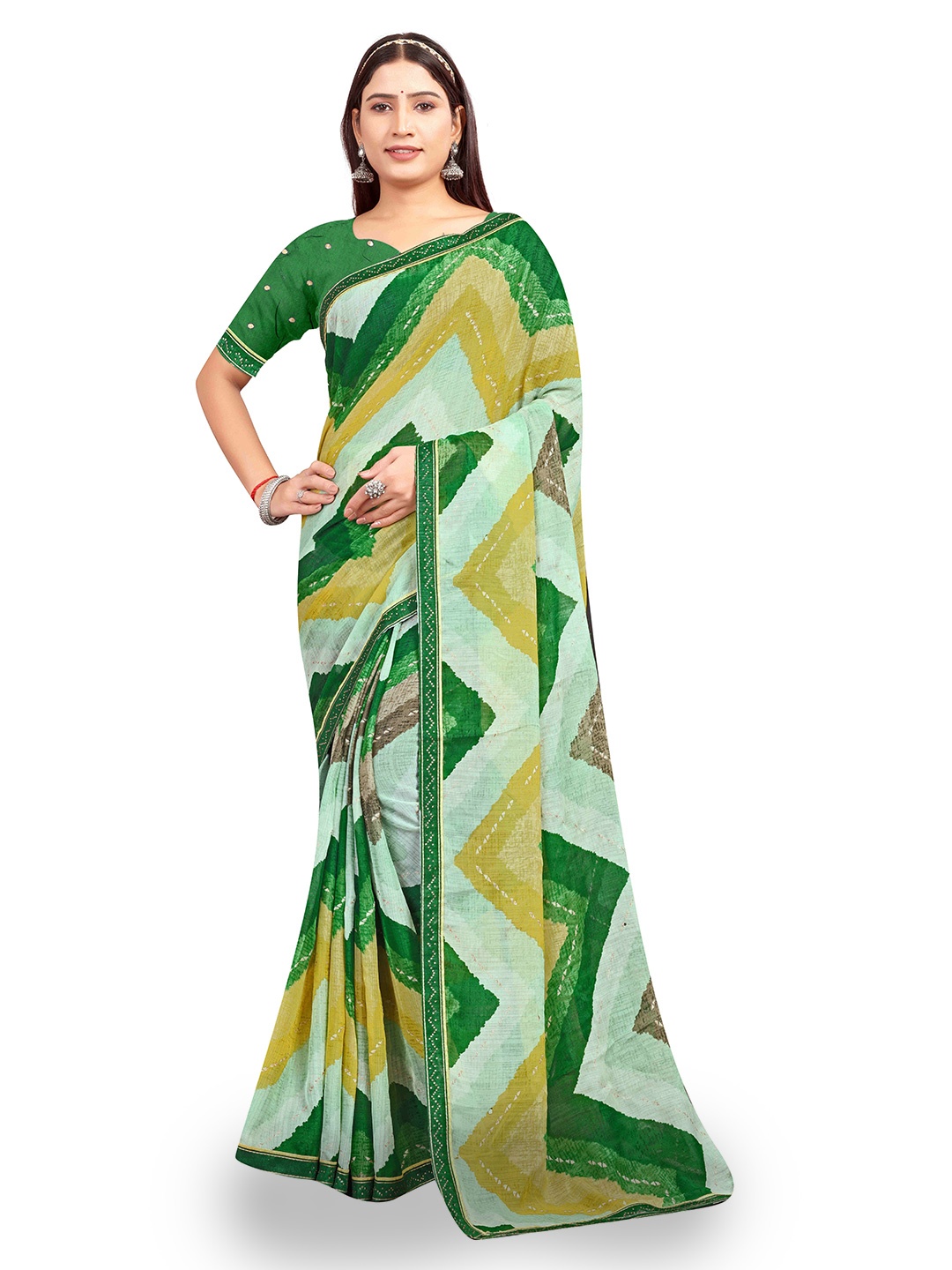

shree krishna fashion Art Silk Saree, Green
