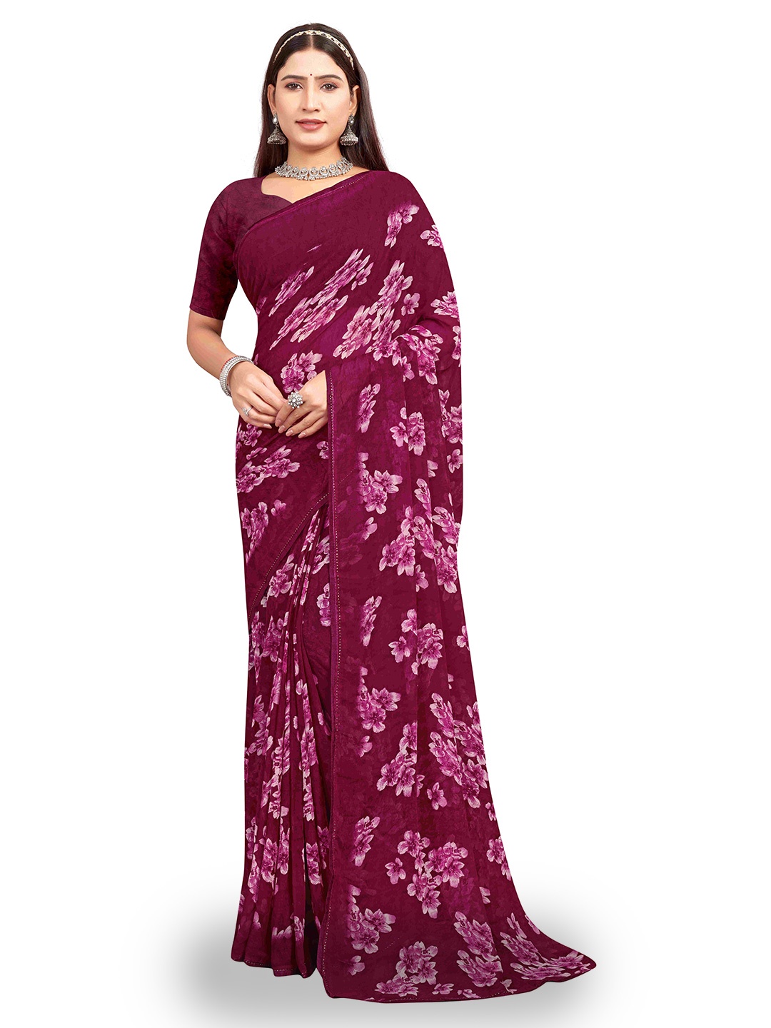 

shree krishna fashion Floral Art Silk Saree, Magenta