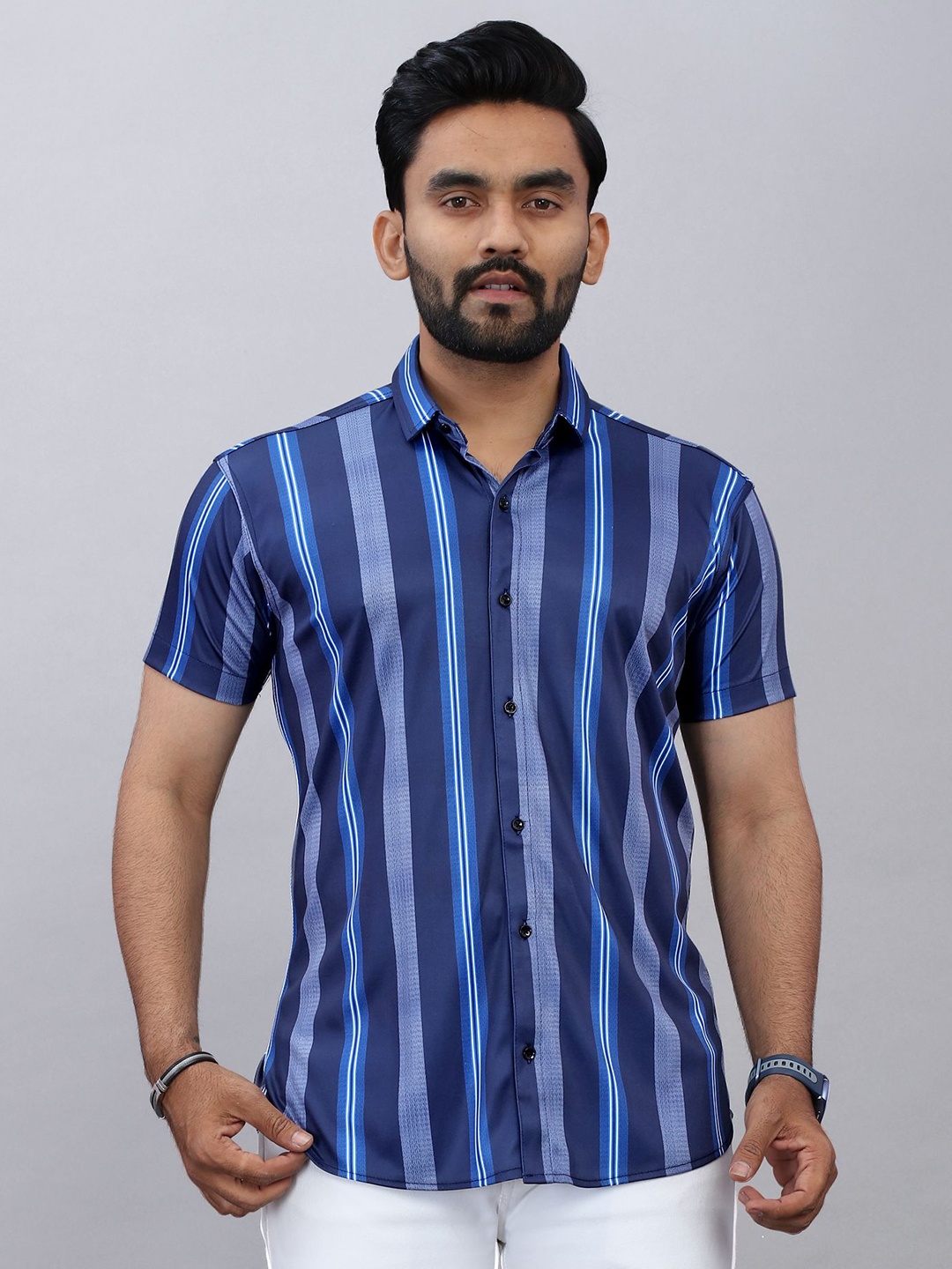 

STI Men Classic Opaque Printed Casual Shirt, Blue