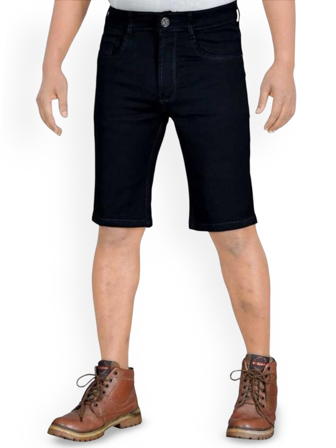 

Plounge Men Slim Fit Denim Shorts, Black