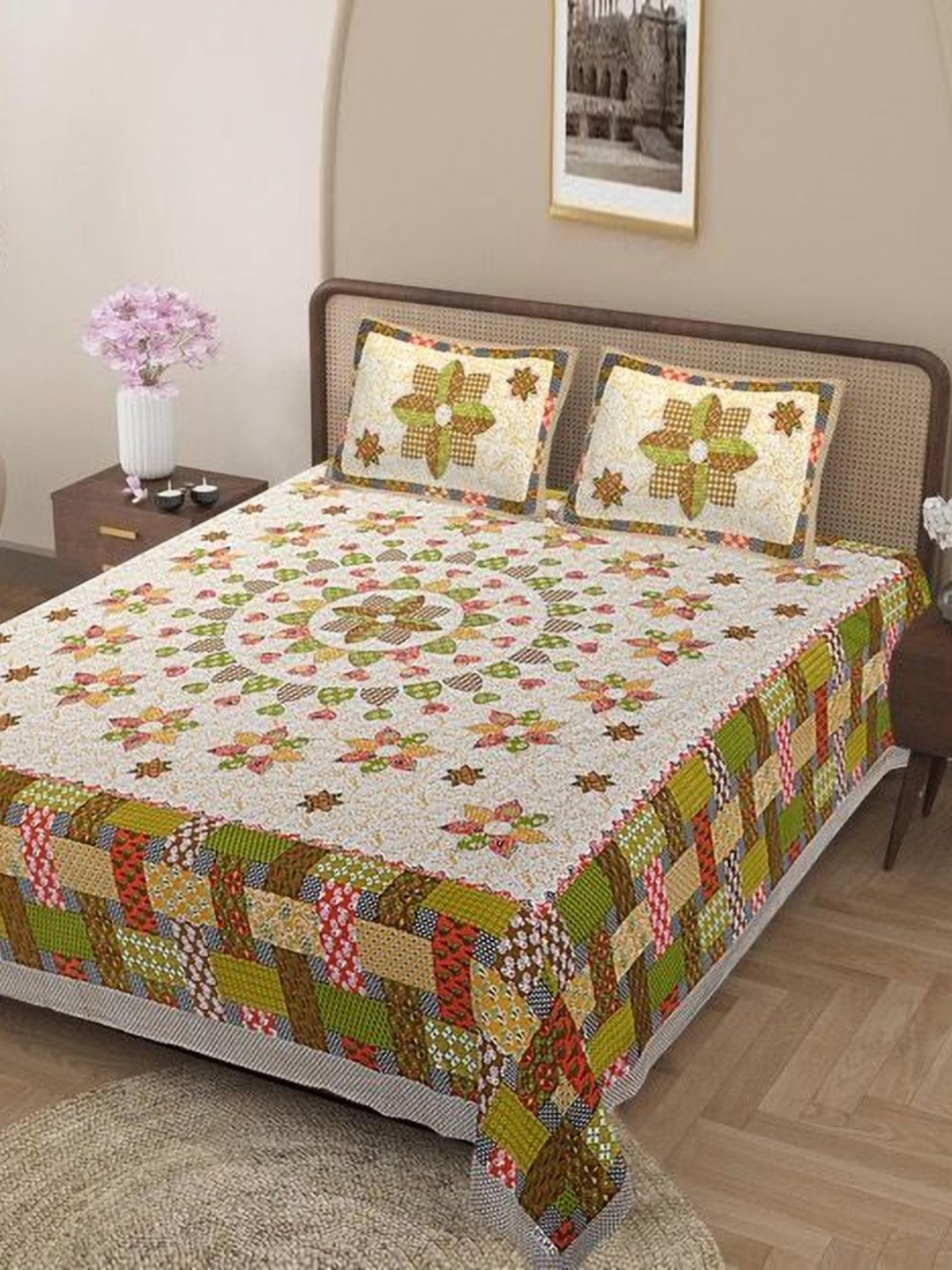 

Jaipur Weaves Green & Yellow Ethnic Motifs 180 TC King Bedsheet with 2 Pillow Covers