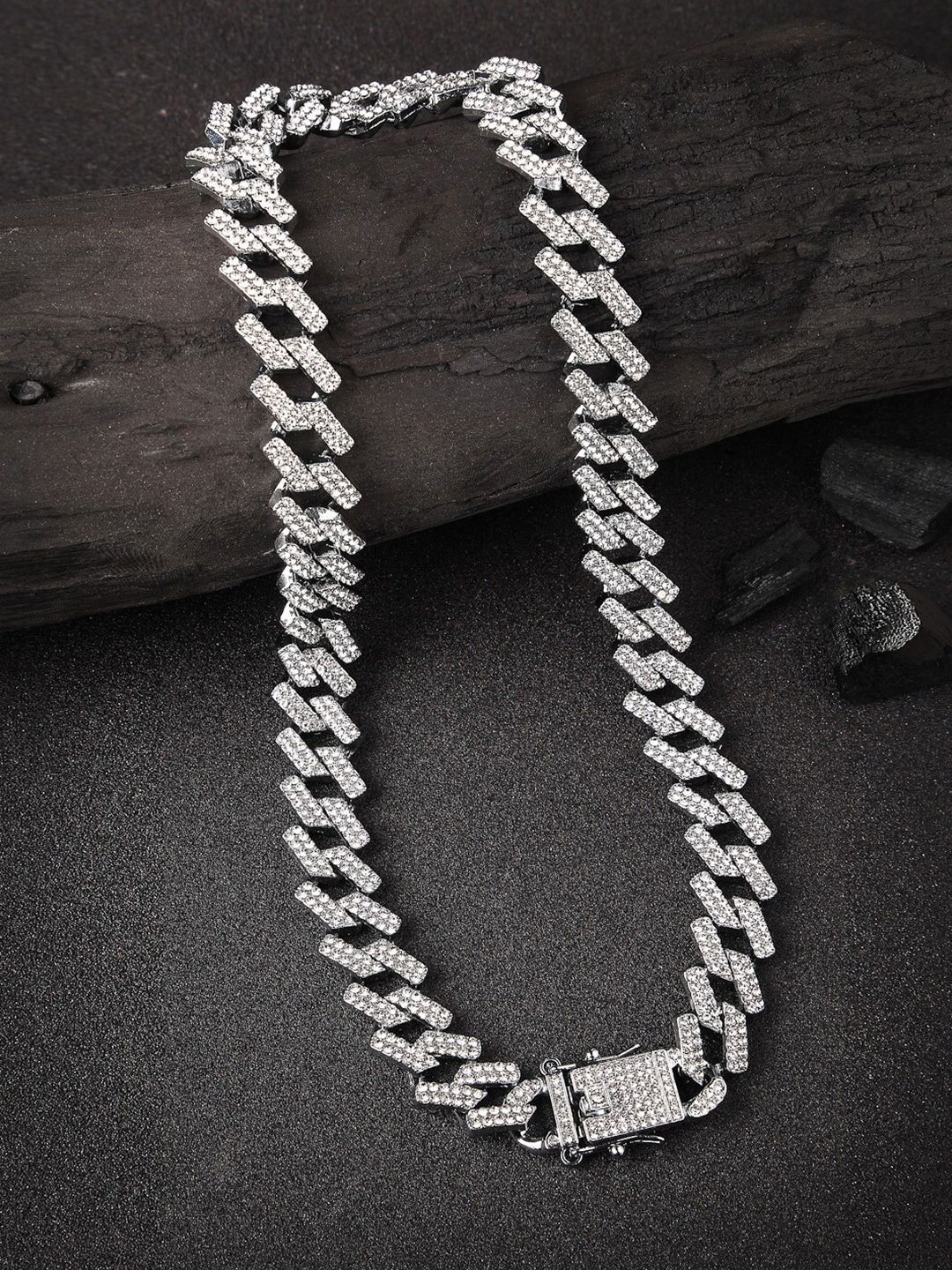 

The Roadster Lifestyle Co Men Silver-Plated Stainless Steel American Diamond Chain