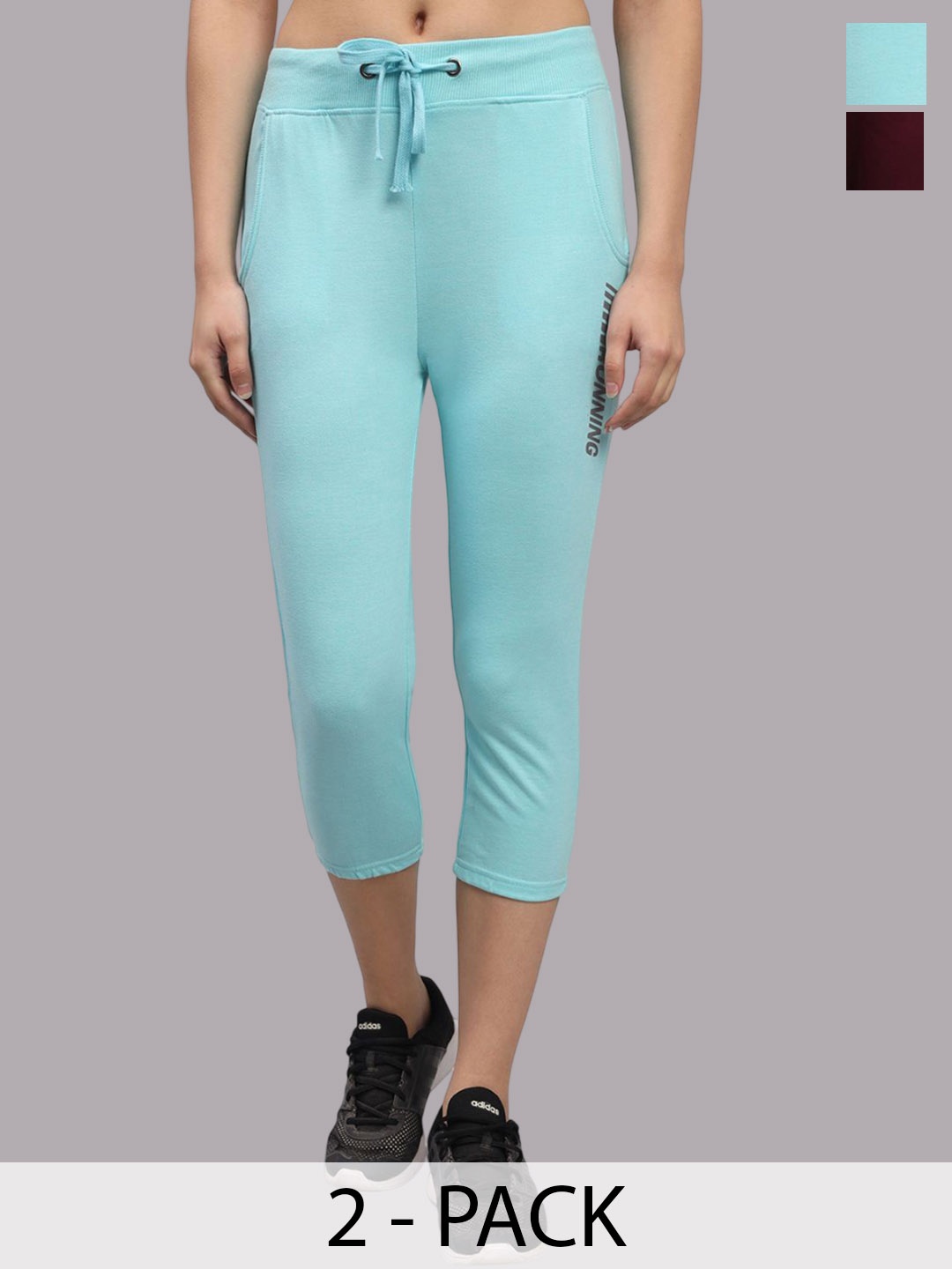 

TRAZO Women Pack Of 2 Mid-Rise Track Pants, Blue