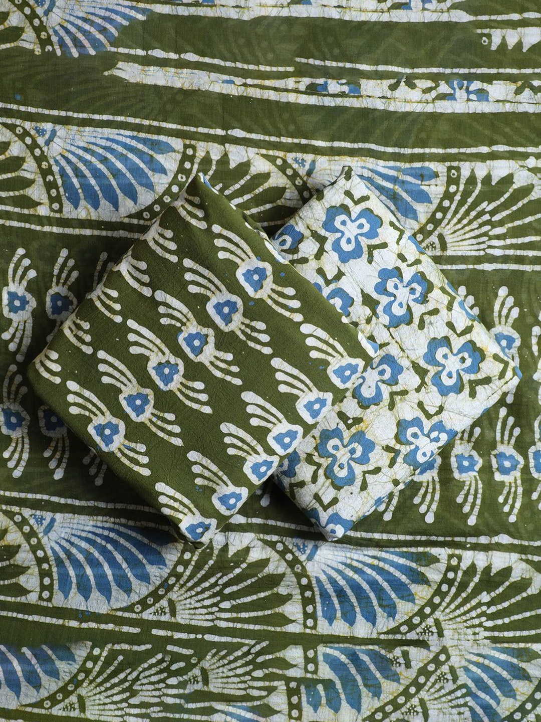 

iTokri Pure Cotton Unstitched Dress Material, Green
